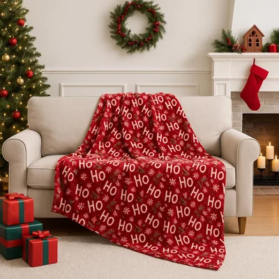 Ho Ho Ho Christmas Blanket: Festive Snowflake and Text Pattern
