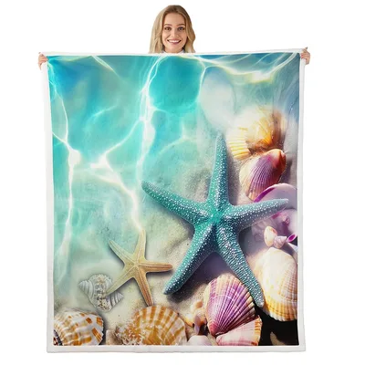 Starfish and Seashells Blanket Coastal Ocean Life Print