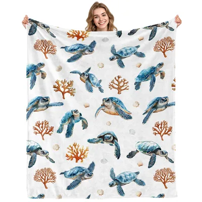 Sea Turtles and Coral Blanket: Ocean Life Pattern for Nautical Lovers