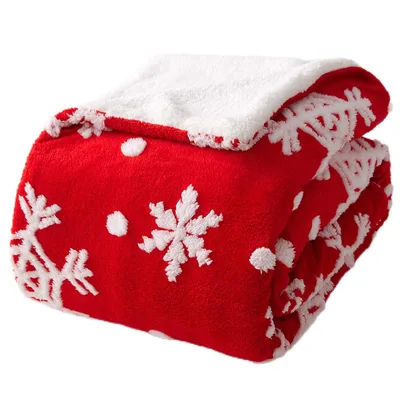 Red Snowflake Pattern Blanket: Festive White Crystals on Red