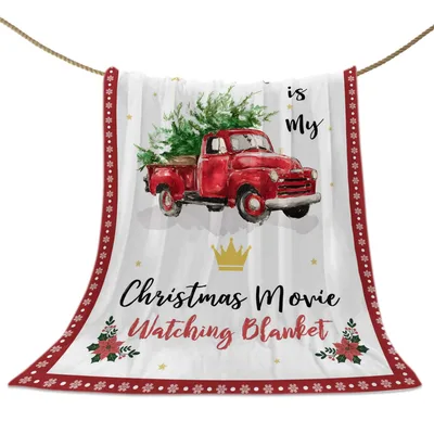 Christmas Movie Truck Design Blanket: Vintage Red Pickup with Tree