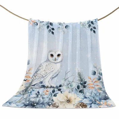 Snowy Owl with Poinsettia Blanket: Winter Floral Art