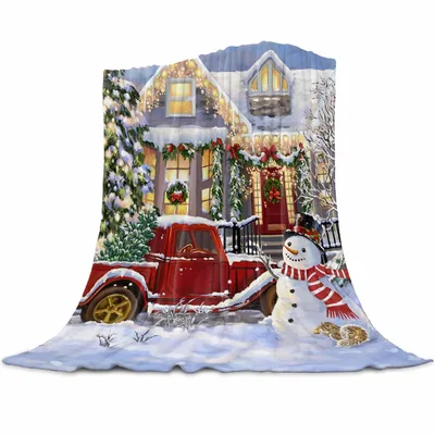 Christmas Snowman Farmhouse Scene Blanket