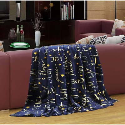 Peace and Joy Christmas Blanket: Holiday Script and Stars Design
