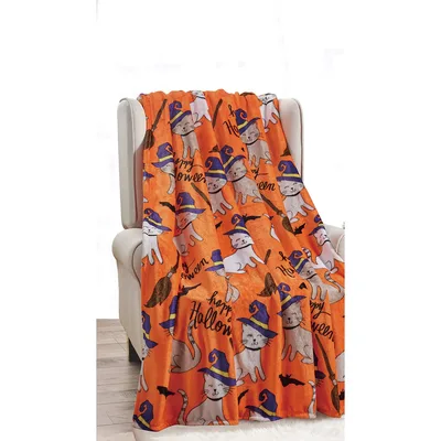 Halloween Cats and Witches Blanket for Spooky Season Fans