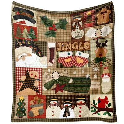 Christmas Patchwork Santa and Snowmen Blanket: Quilt-Style Holiday Fun