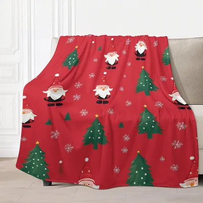 Santa and Christmas Trees Blanket: Festive Gnomes and Evergreens