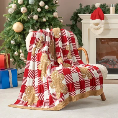 Gingerbread Man Plaid Blanket: Cozy Red Checkered Holiday Throw