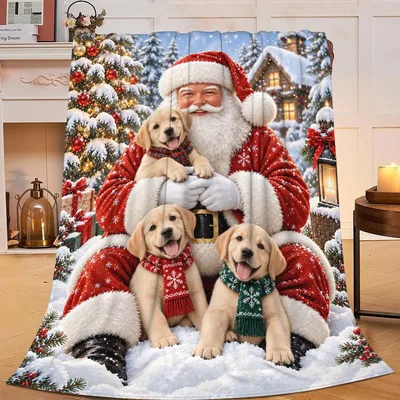 Santa with Labrador Puppies Blanket: Festive Holiday Design