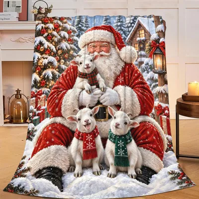 Santa with Goats Winter Blanket: Festive Santa and Kids