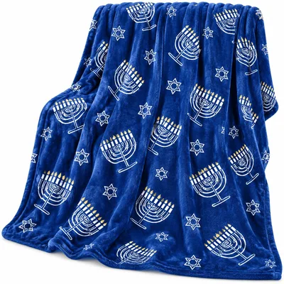 Christmas Star Blanket: Menorah and Star Pattern Holiday Throw