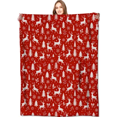 Reindeer Winter Forest Pattern Blanket featuring white deer