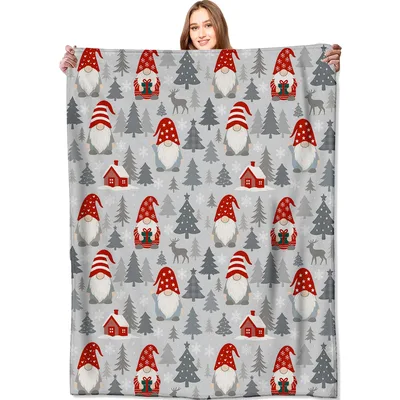 Gnome Christmas Forest Pattern Blanket featuring whimsical gnomes