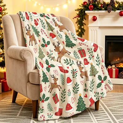 Reindeer Christmas Trees Pattern Blanket: Festive Holiday Throw