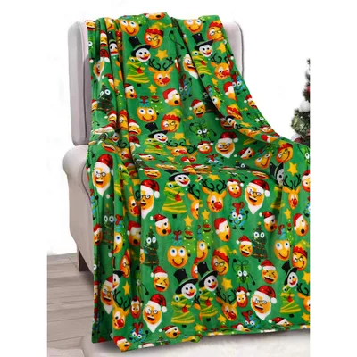 Festive Cartoon Faces Pattern Blanket: Holiday Emoji Style Design