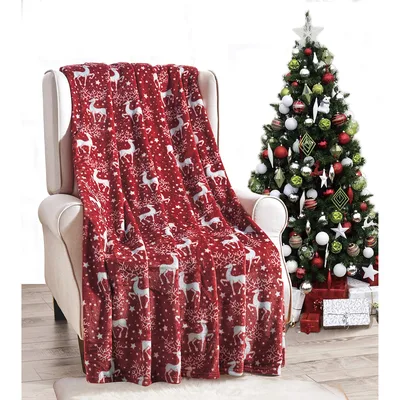 Red Reindeer Christmas Pattern Blanket