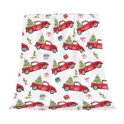 Red Trucks with Christmas Blanket: Vintage Truck Holiday Throw Design