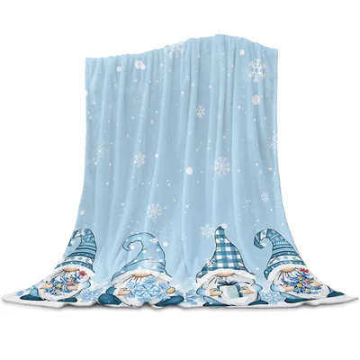 Blue Christmas Gnomes Snowflakes Blanket