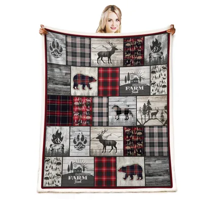 Rustic Woodland Animals Patchwork Blanket Cabin Style Throw