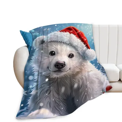 Polar Bear Wearing Santa Blanket: Cozy Holiday Art for Winter Lovers