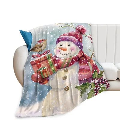Blanket Gift Snowman With Birds And Gifts Winter Design