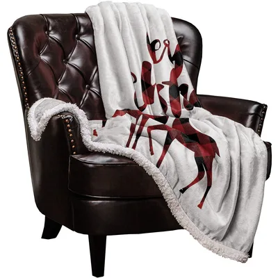 Reindeer Merry Christmas Design Blanket with Buffalo Check Pattern