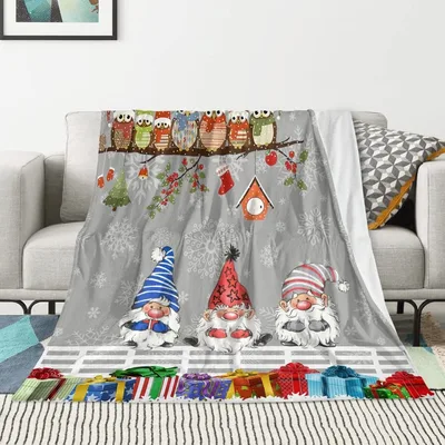 Gnome Christmas Winter Scene Blanket: Festive Gnomes and Owls