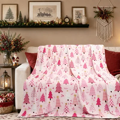 Pink Christmas Trees Pattern Blanket: A Soft Holiday Design