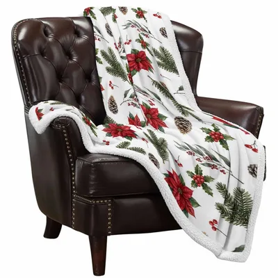 Red Poinsettia and Pine Blanket: Classic Holiday Floral Pattern