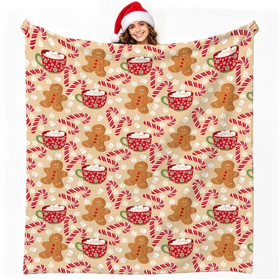 Gingerbread Men and Candy Blanket: Festive Holiday Throw with Mugs