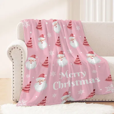 Pink Santa Claus Merry Blanket for Festive Winter Coziness
