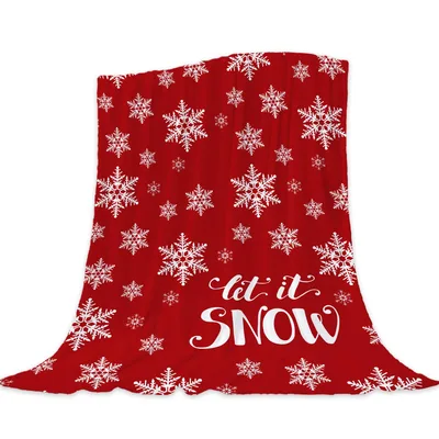 Let It Snow Snowflakes Blanket features a vibrant red