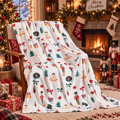 Christmas Nutcracker Ballet Pattern Blanket featuring toy soldiers