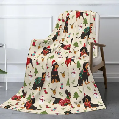 Christmas Dachshund Dogs Pattern Blanket for Holiday Lovers