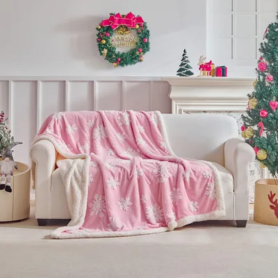 Pink Snowflakes Christmas Throw Blanket for Cozy Holiday Comfort
