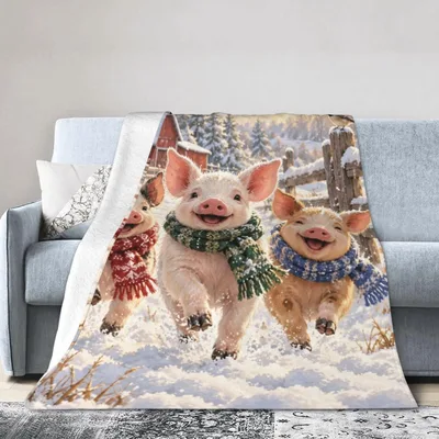 Christmas Pigs in Snow Blanket: Festive Farm Friends in Winter