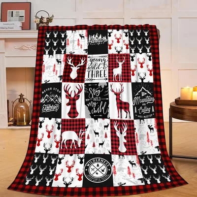 Christmas Deer Checkered Pattern Blanket