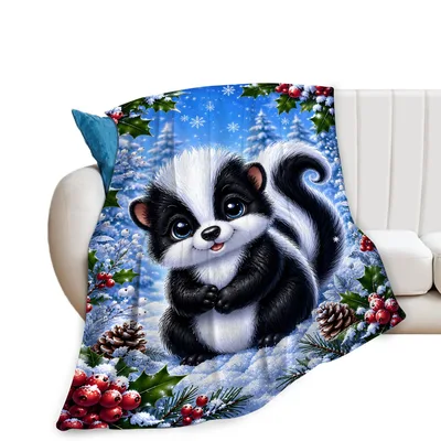 Christmas Skunk in Snow Blanket: Cute Woodland Holiday Throw