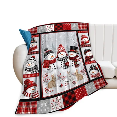 Christmas Snowmen Plaid Pattern Blanket featuring cheerful snowmen