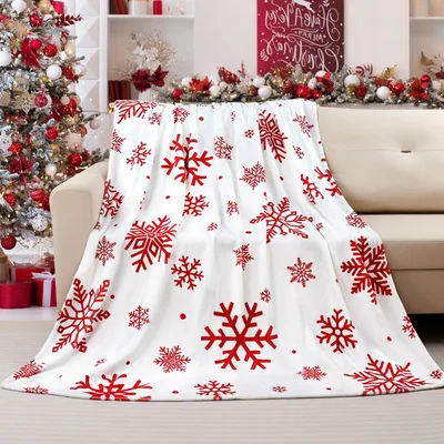 Red Snowflakes Christmas Pattern Blanket: Festive Red and White Design