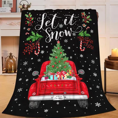 Let It Snow Christmas Blanket: Red Truck and Holiday Cheer Design