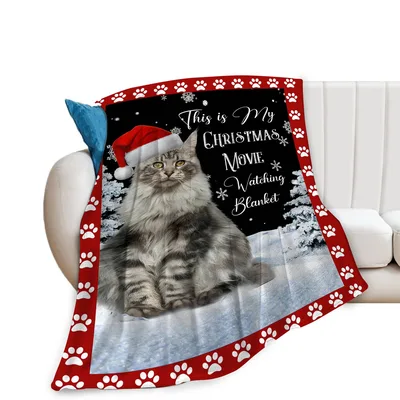 Cat in Santa Hat Blanket for Holiday Movie Lovers