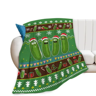 Christmas Pickles Ugly Sweater Blanket: Funny Cucumber Holiday Design