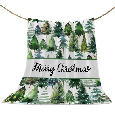 Merry Christmas Watercolor Trees Blanket for Festive Holiday Coziness