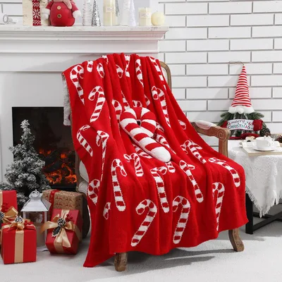 Candy Cane Pattern Red Blanket: Festive Holiday Throw for Christmas