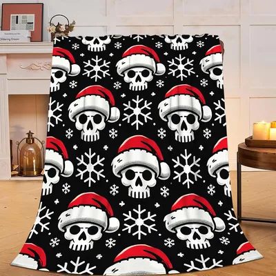 Skulls in Santa Hats Blanket for Gothic Holiday Lovers