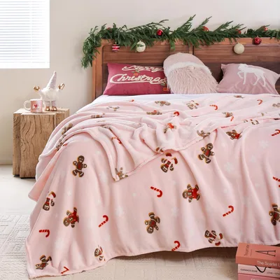 Pink Gingerbread Man Blanket: Sweet Holiday Pattern for Cozy Bedrooms