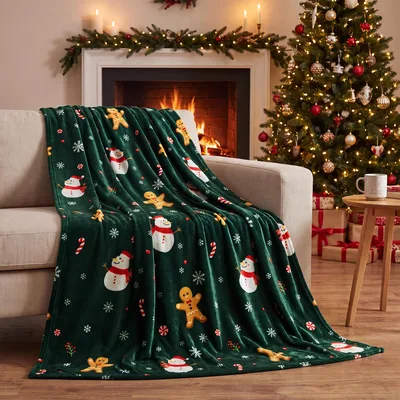 Green Gingerbread Christmas Pattern Blanket