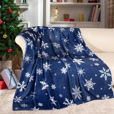 Blue Snowflake Winter Pattern Blanket: Navy throw