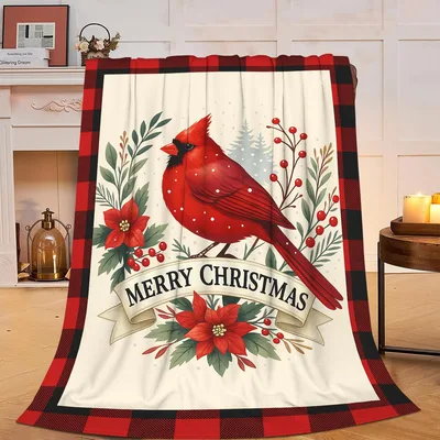 Merry Christmas Cardinal Bird Blanket